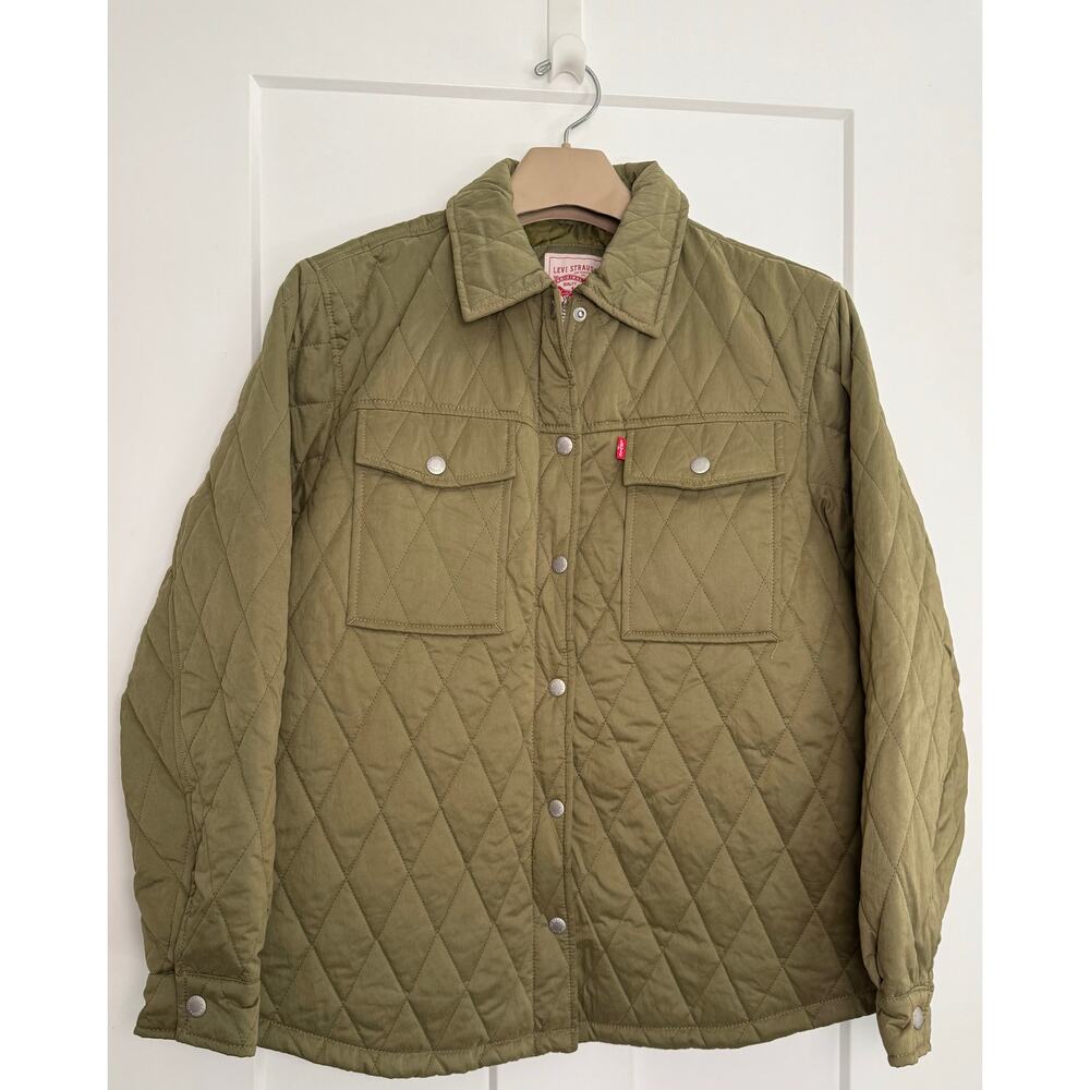 LEVIS Quilted Shacket Jacket Military Olive Womens Size MEDIUM